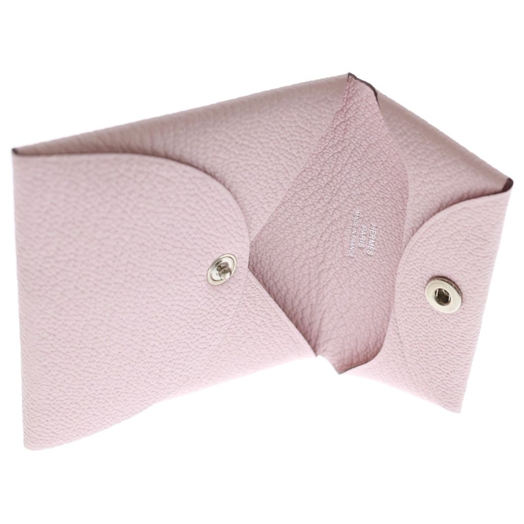 Hermes Bastia Pink Chevre Coin Purse Mini Wallet Compact Light Silver — view 4