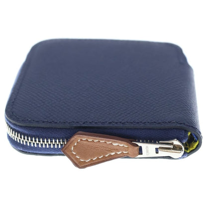 Hermes Azap Compact Silk in Mini Wallet Coin Case Blue Yellow Navy Leather — view 3