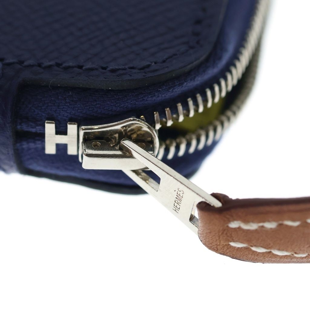 Hermes Azap Compact Silk in Mini Wallet Coin Case Blue Yellow Navy Leather — view 5