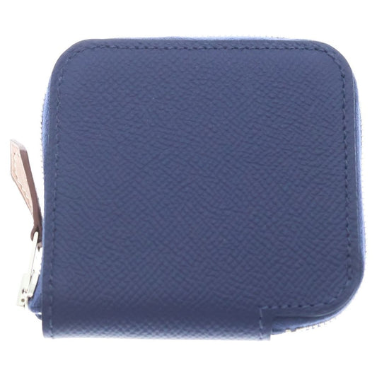 Hermes Azap Compact Silk in Mini Wallet Coin Case Blue Yellow Navy Leather
