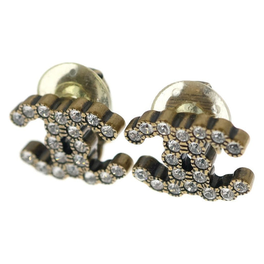 Chanel CC Logo Rhinestone Earrings Gold