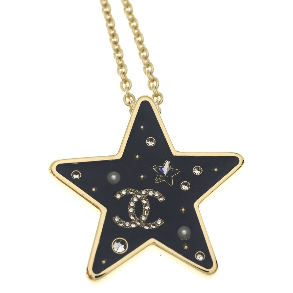 Chanel Star Motif Necklace CC Logo Rhinestone Gold — view 3