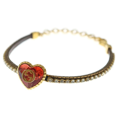 Gucci Interlocking Heart Motif Rhinestone Bracelet Gold