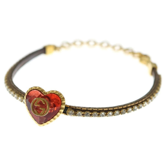 Gucci Interlocking Heart Motif Rhinestone Bracelet Gold