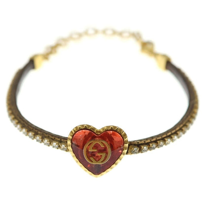 Gucci Interlocking Heart Motif Rhinestone Bracelet Gold — view 4