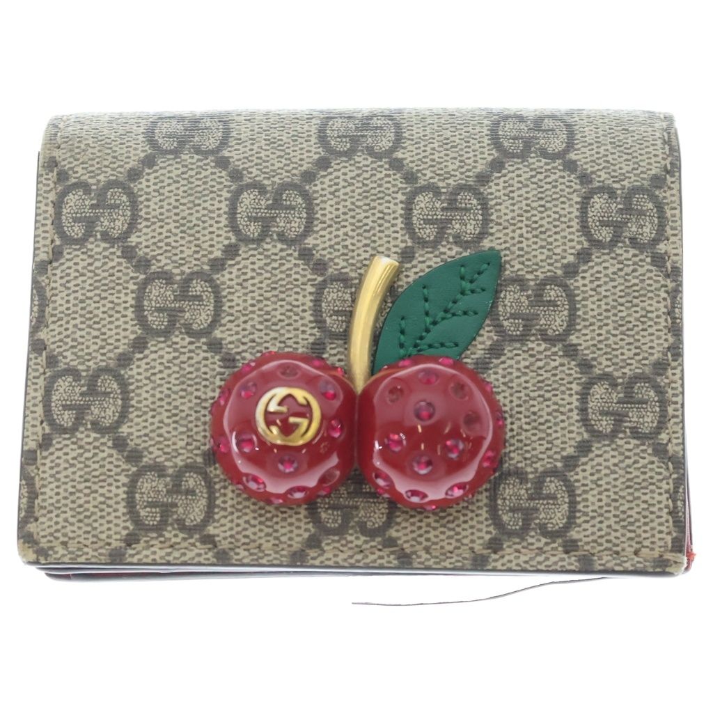 Gucci GG Supreme Cherry Compact Wallet Bifold Beige