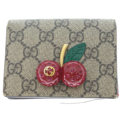 Gucci GG Supreme Cherry Compact Wallet Bifold Beige