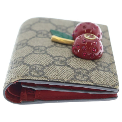 Gucci GG Supreme Cherry Compact Wallet Bifold Beige — view 3
