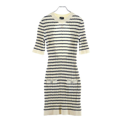 Chanel CC Logo Border Wool Knit Dress Black White