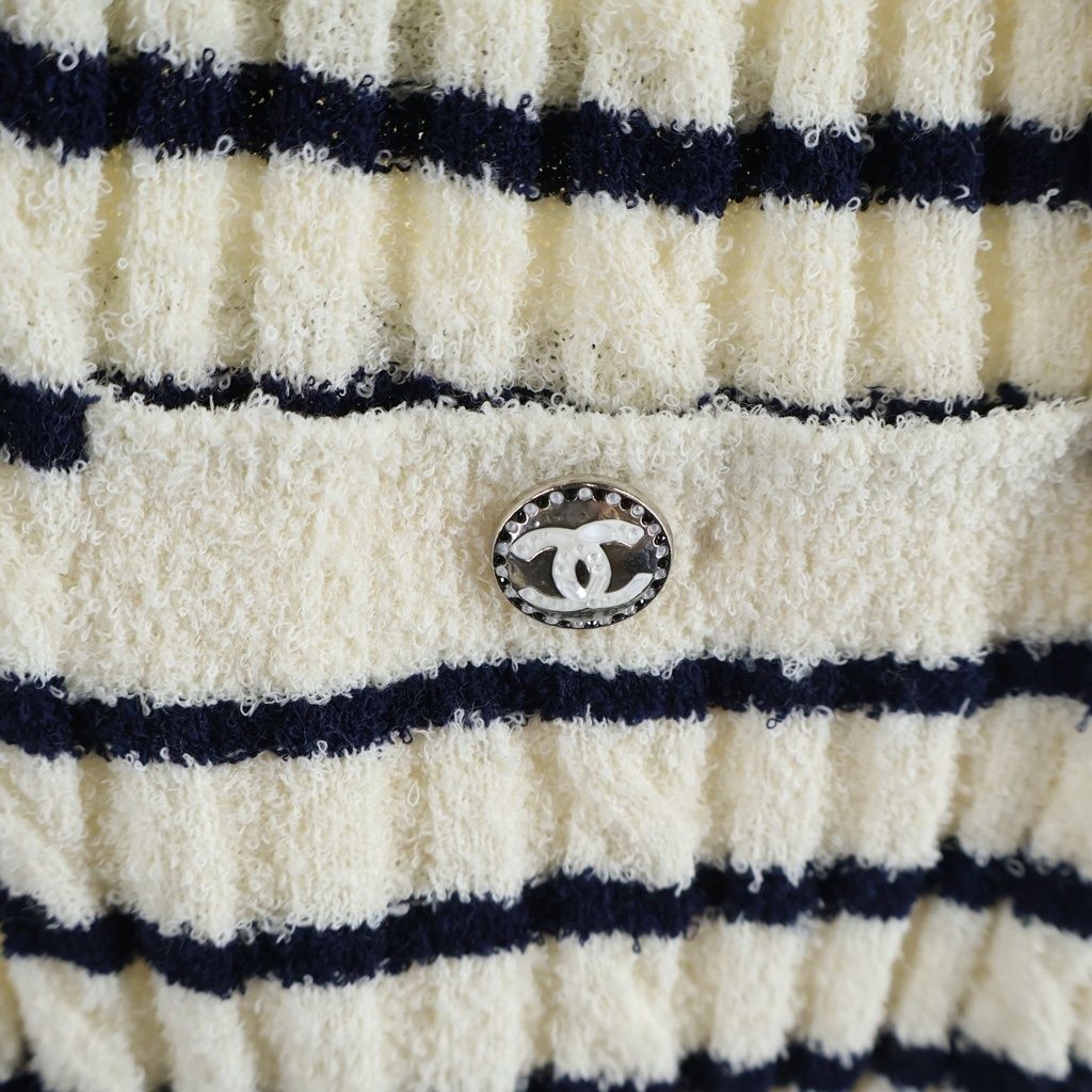 Chanel CC Logo Border Wool Knit Dress Black White — view 5