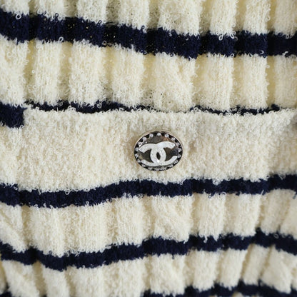 Chanel CC Logo Border Wool Knit Dress Black White — view 5
