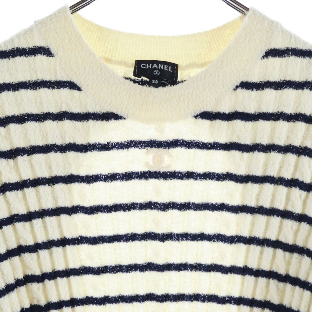 Chanel CC Logo Border Wool Knit Dress Black White — view 3