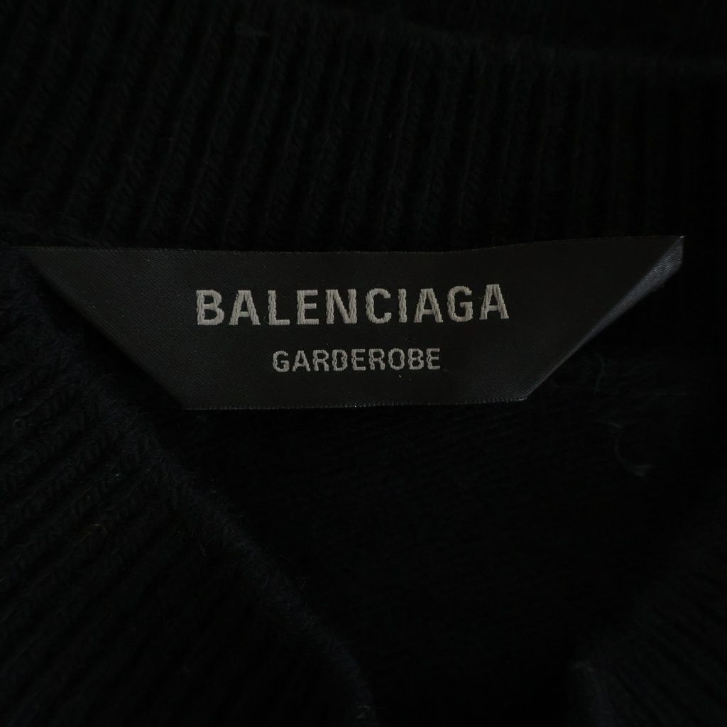 Balenciaga Garde Robe Logo Knit Embroidery Crew Neck Long Sleeve Sweater Black — view 6