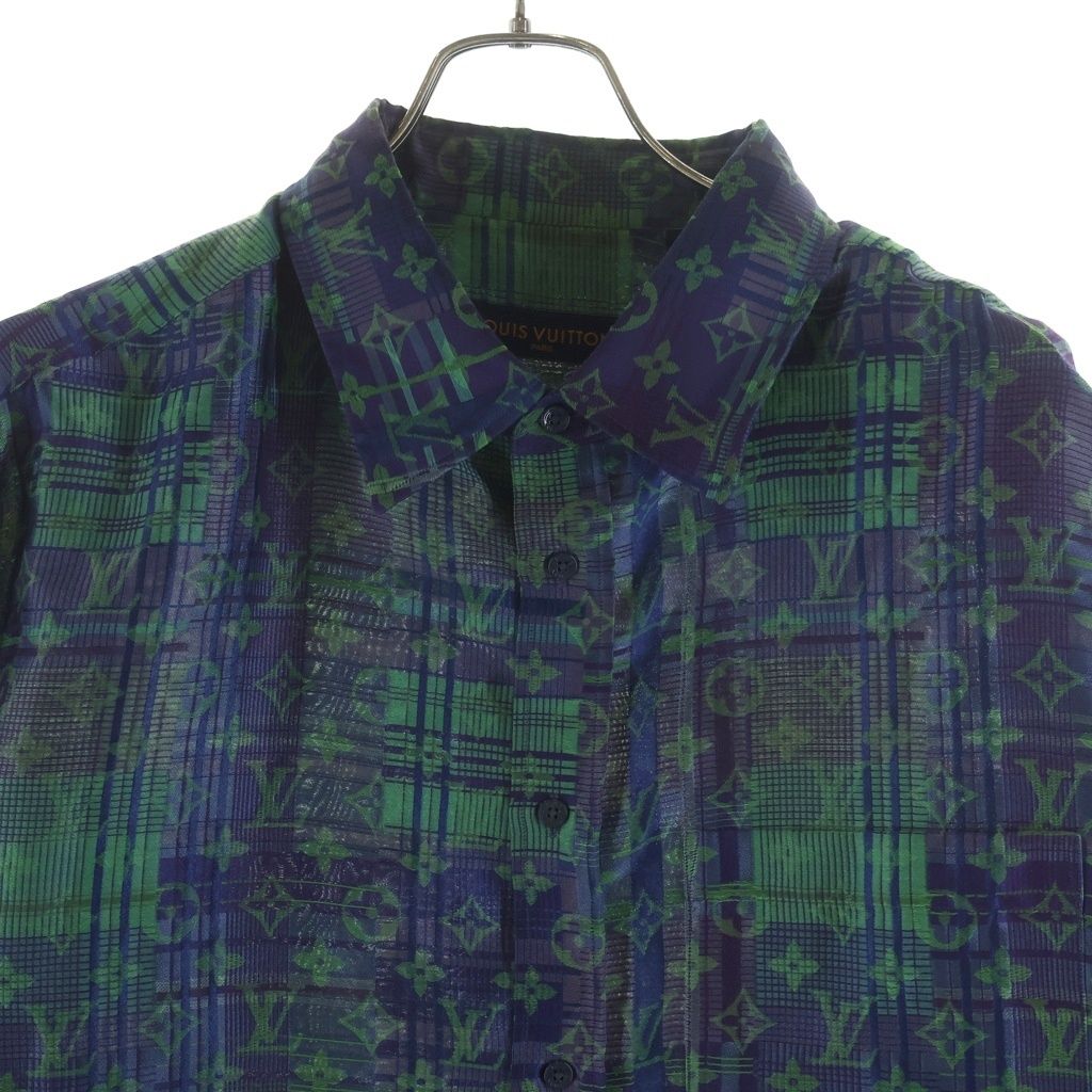 Louis Vuitton Monogram Neon Check Oversize Business Long Sleeve Shirt Green Blue — view 3
