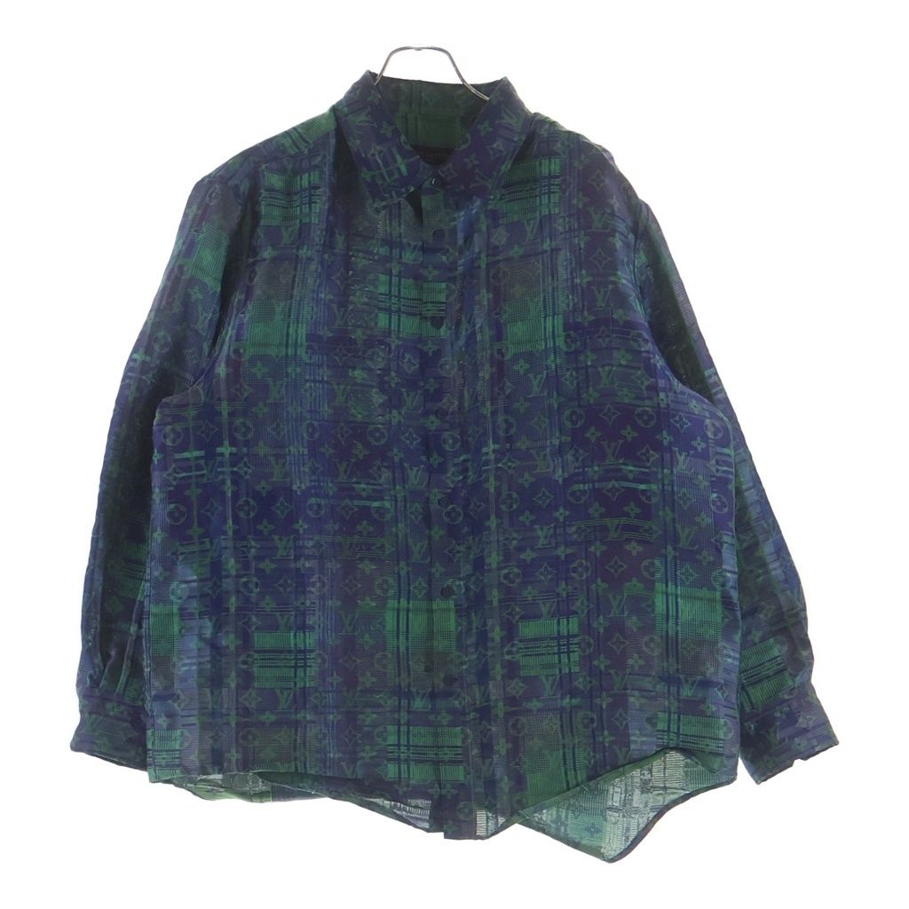Louis Vuitton Monogram Neon Check Oversize Business Long Sleeve Shirt Green Blue