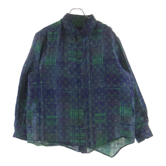 Louis Vuitton Monogram Neon Check Oversize Business Long Sleeve Shirt Green Blue