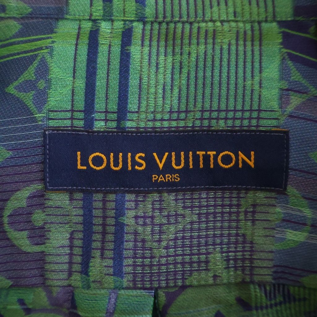 Louis Vuitton Monogram Neon Check Oversize Business Long Sleeve Shirt Green Blue — view 6