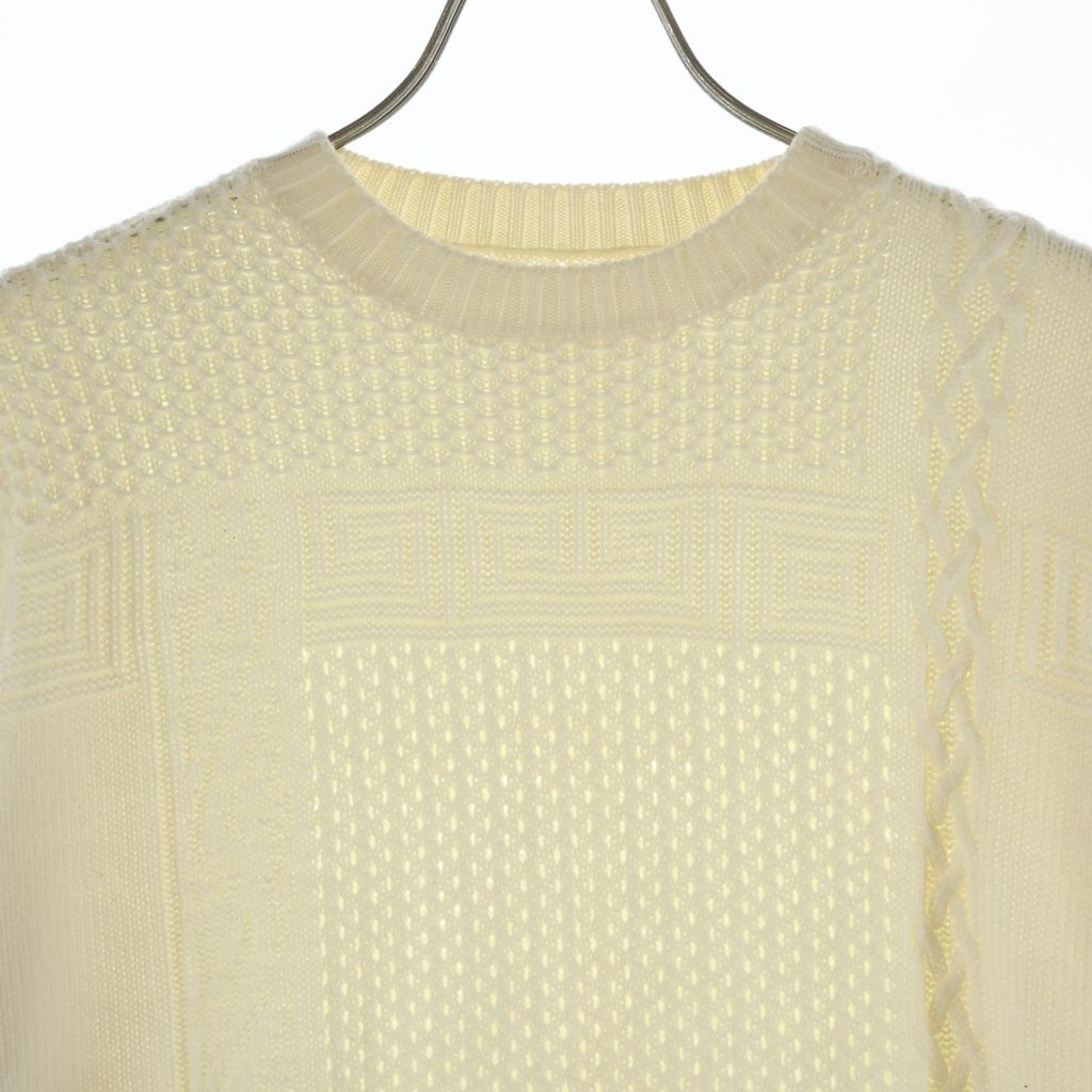 Versace Logo Embroidery Crew Neck Shaggy Knit White Sweater — view 3
