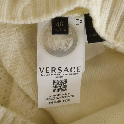 Versace Logo Embroidery Crew Neck Shaggy Knit White Sweater — view 6