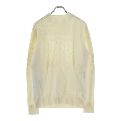 Versace Logo Embroidery Crew Neck Shaggy Knit White Sweater — view 2