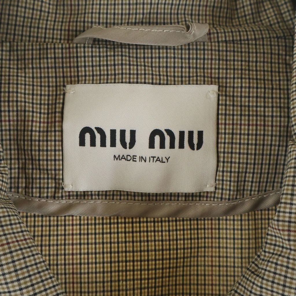 Miu Miu Plaid Front Logo Button Jacket Beige — view 6