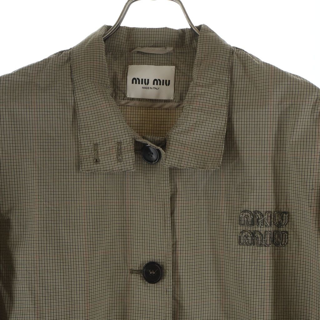 Miu Miu Plaid Front Logo Button Jacket Beige — view 3