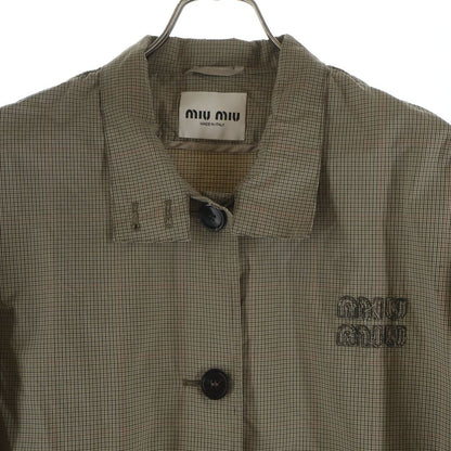 Miu Miu Plaid Front Logo Button Jacket Beige — view 3
