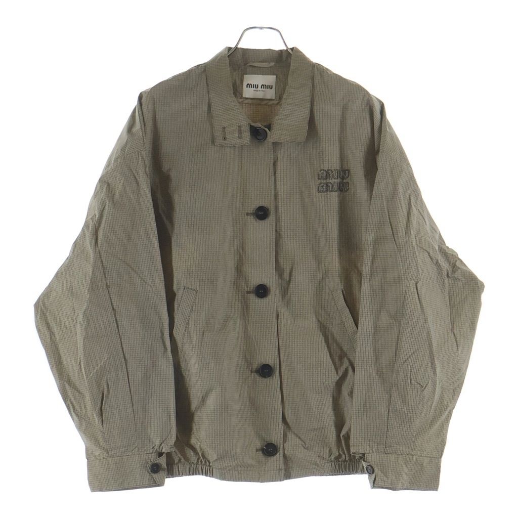 Miu Miu Plaid Front Logo Button Jacket Beige