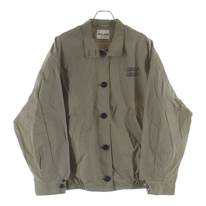 Miu Miu Plaid Front Logo Button Jacket Beige