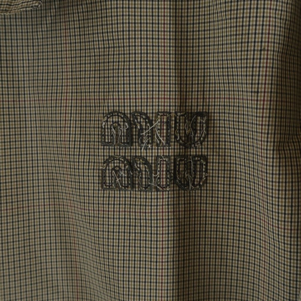 Miu Miu Plaid Front Logo Button Jacket Beige — view 4
