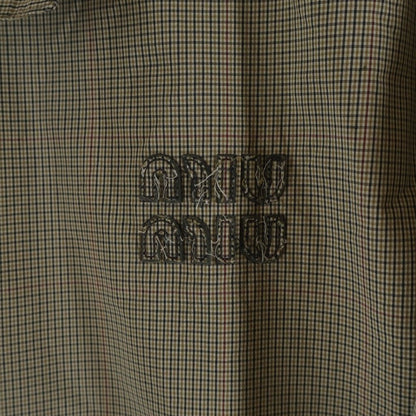 Miu Miu Plaid Front Logo Button Jacket Beige — view 4