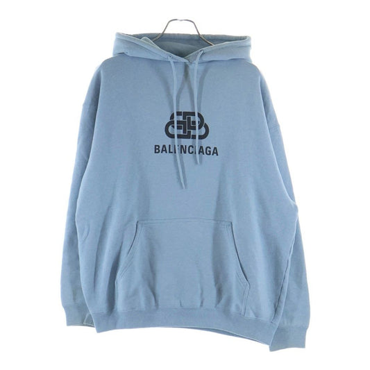 Balenciaga BB Logo Print Pullover Hoodie Blue