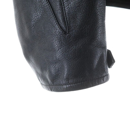 Balenciaga Front Logo Embroidery Zip Up Cow Leather Jacket Blue — view 5