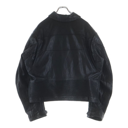 Balenciaga Front Logo Embroidery Zip Up Cow Leather Jacket Blue — view 2