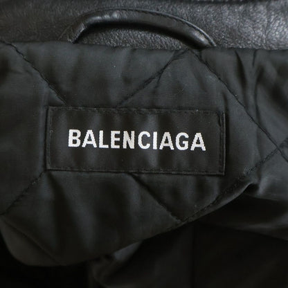 Balenciaga Front Logo Embroidery Zip Up Cow Leather Jacket Blue — view 6