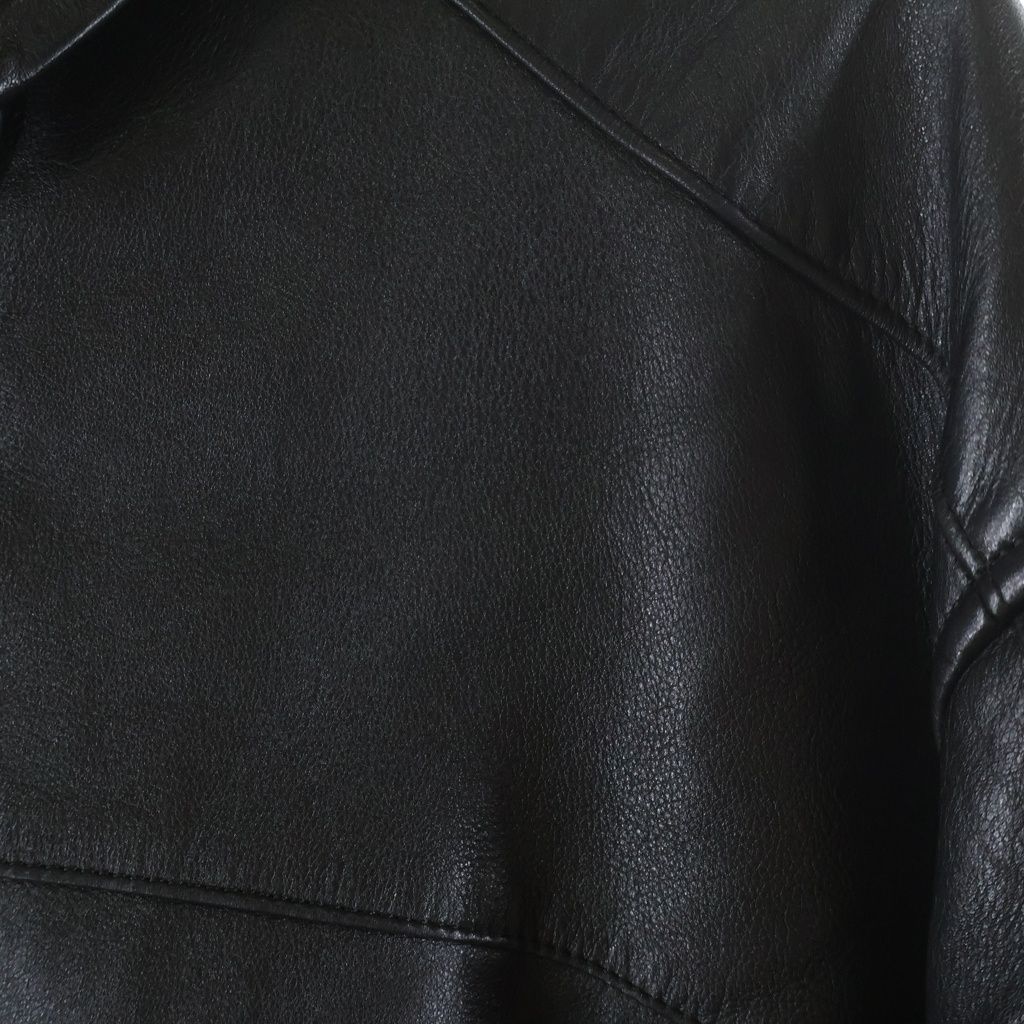 Balenciaga Front Logo Embroidery Zip Up Cow Leather Jacket Blue — view 4