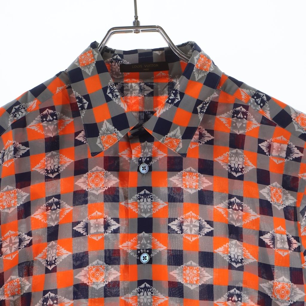 Louis Vuitton All Over Pattern Cotton Short Sleeve Shirt Orange Gray — view 3