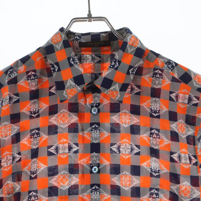 Louis Vuitton All Over Pattern Cotton Short Sleeve Shirt Orange Gray — view 3