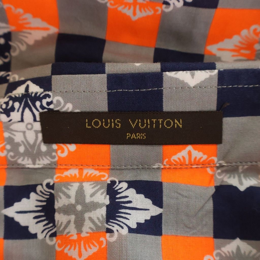 Louis Vuitton All Over Pattern Cotton Short Sleeve Shirt Orange Gray — view 6