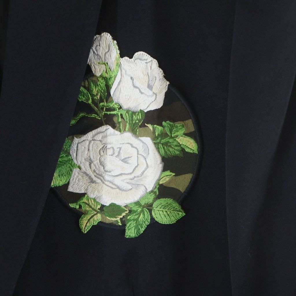 Dior White Rose Embroidery Wool Single Teal Jacket Navy — view 5