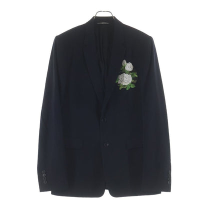 Dior White Rose Embroidery Wool Single Teal Jacket Navy