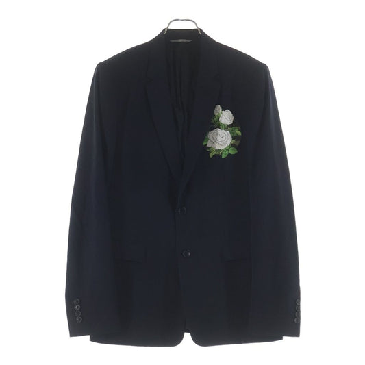 Dior White Rose Embroidery Wool Single Teal Jacket Navy