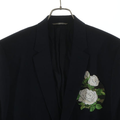 Dior White Rose Embroidery Wool Single Teal Jacket Navy — view 3
