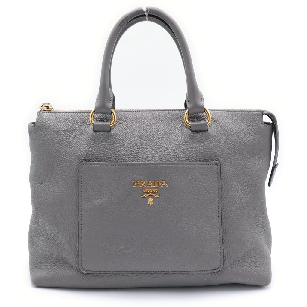 Prada 2-Way Tote Shoulder Bag Gray Leather Gold