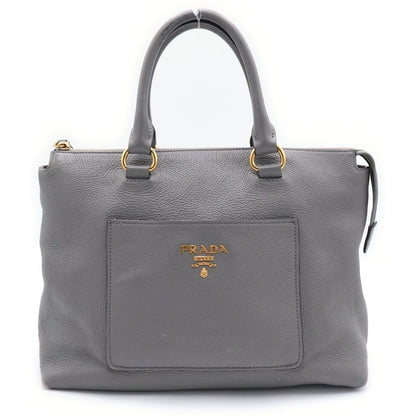 Prada 2-Way Tote Shoulder Bag Gray Leather Gold