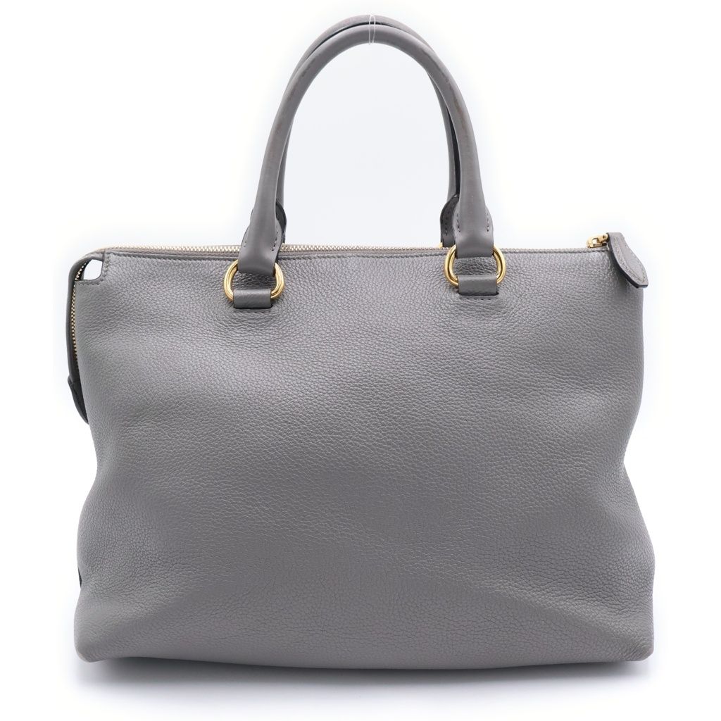 Prada 2-Way Tote Shoulder Bag Gray Leather Gold — view 2