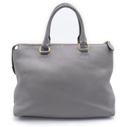 Prada 2-Way Tote Shoulder Bag Gray Leather Gold — view 2