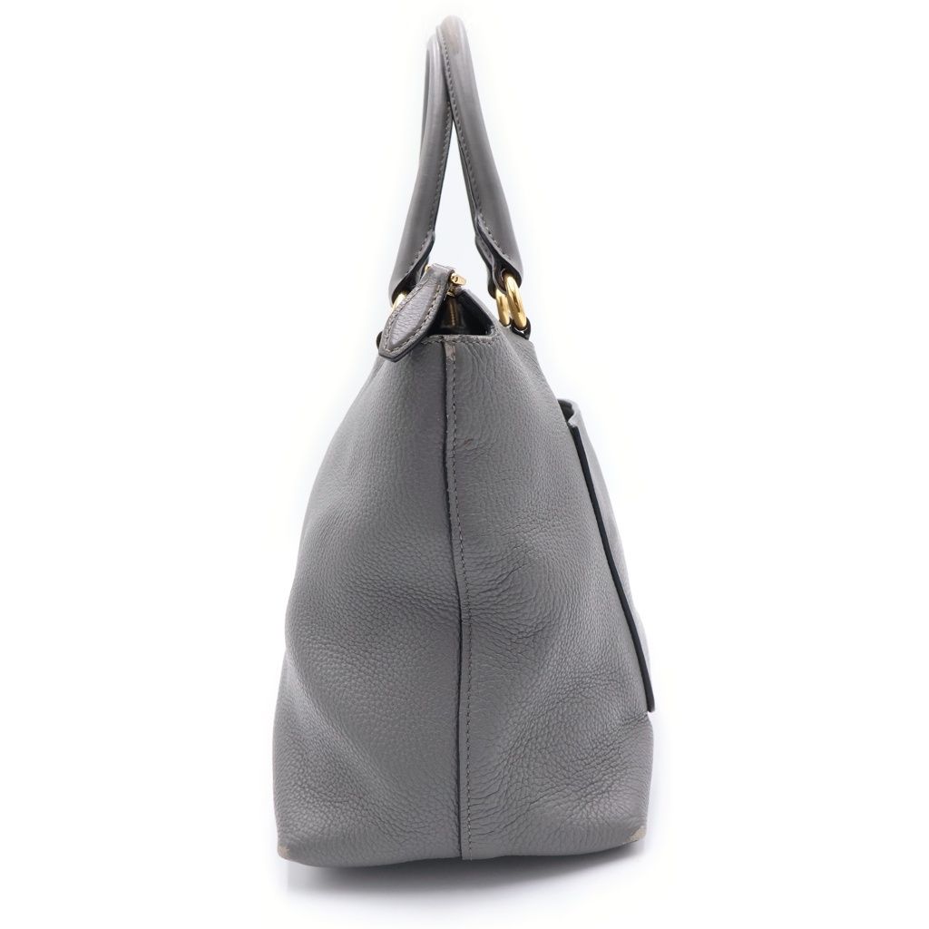 Prada 2-Way Tote Shoulder Bag Gray Leather Gold — view 3