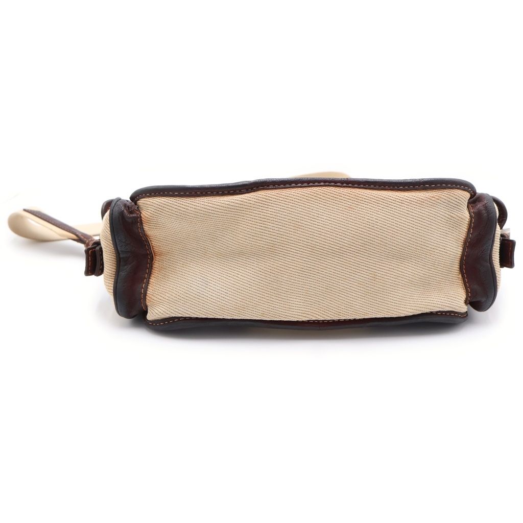 Prada Shoulder Bag Brown Ivory Leather Canvas Silver — view 4
