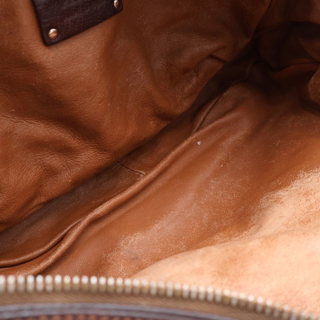 Prada Logo Triangle Plate Pocket Washed Leather Boston Bag Brown Silver — view 5